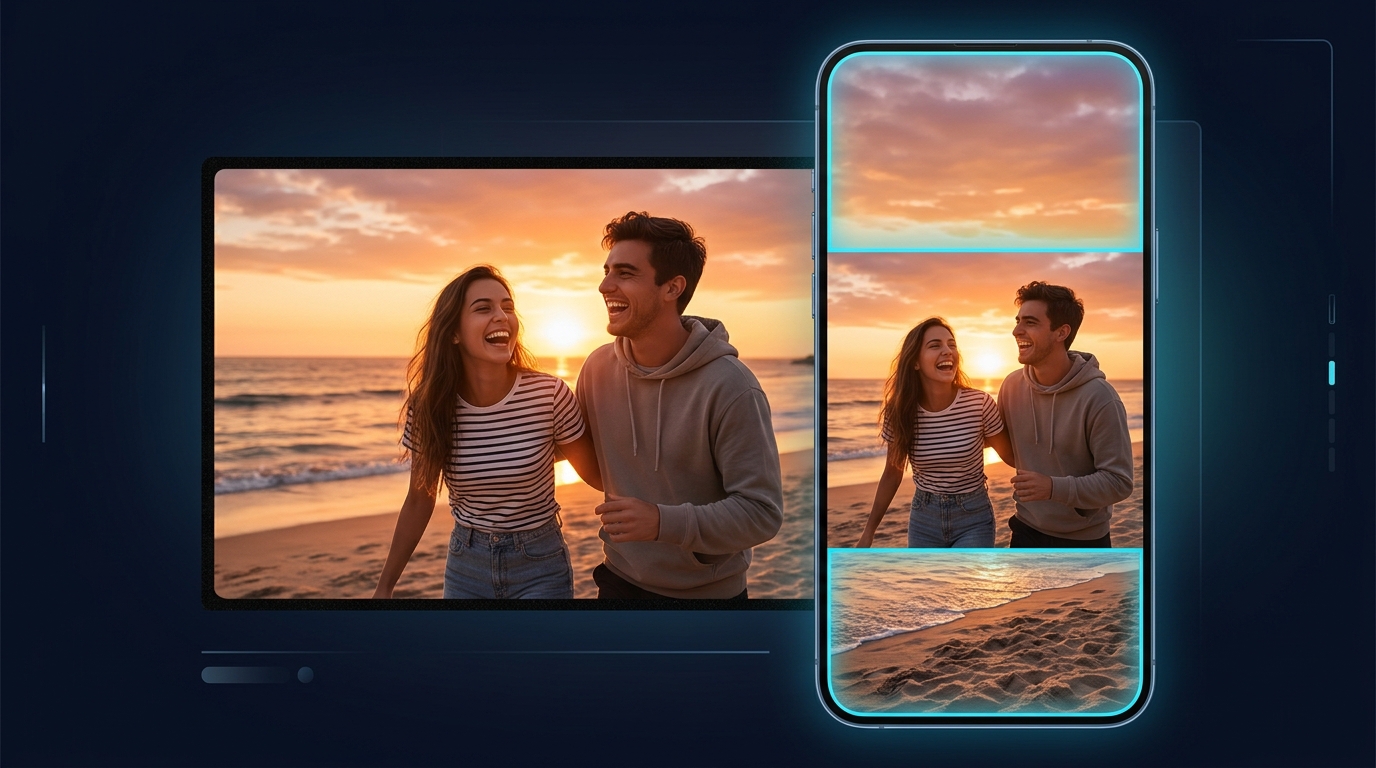 إطار فيديو أفقي 16:9 يتحول إلى إطار عمودي 9:16 بالذكاء الاصطناعي